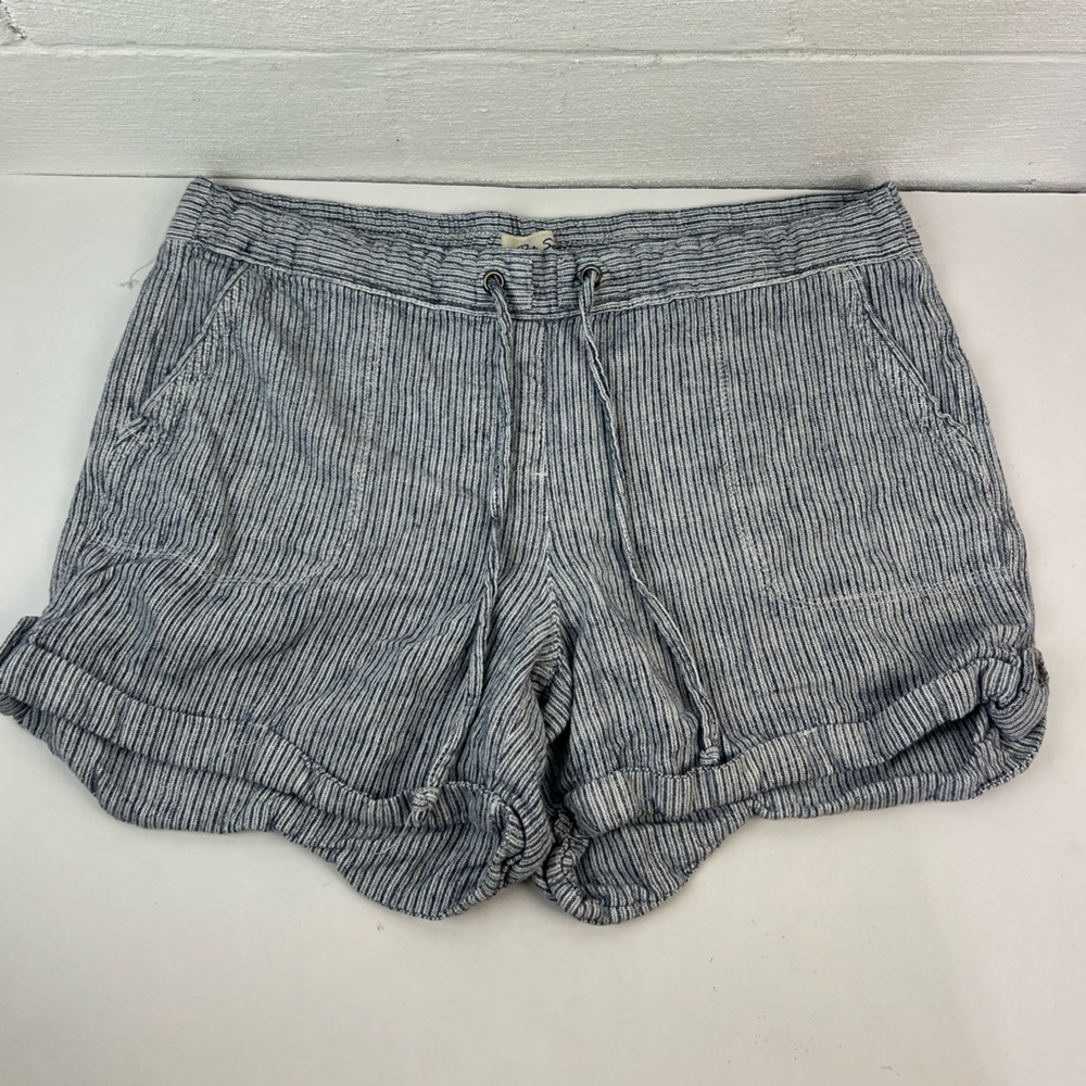 Per Se Navy Striped Linen Shorts, XL